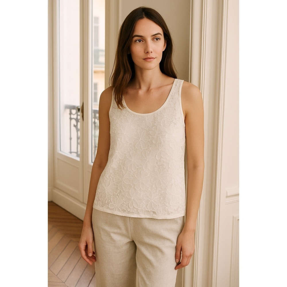 Sunday in Brooklyn Floral Lace Tank Top Women L Ivory White‎ Excellent Layered